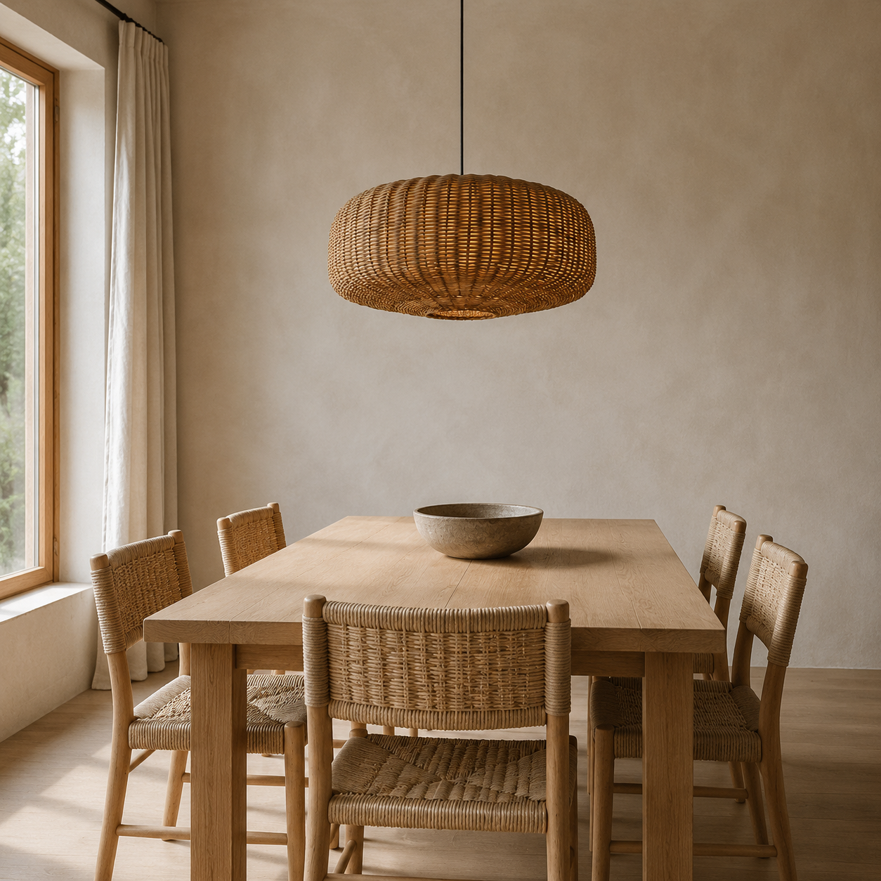 Lampe suspendue chinoise en rotin, design rétro