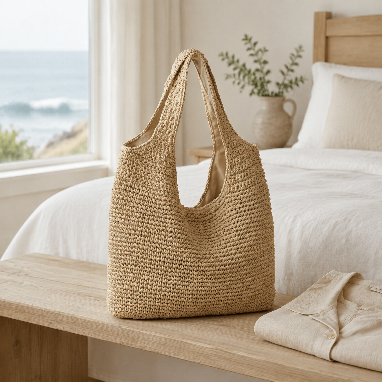 Sac cabas en rotin souple