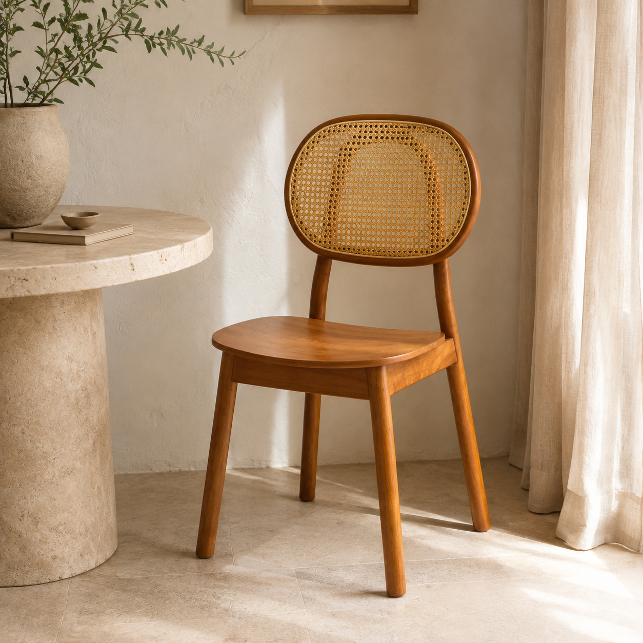 Chaise en rotin et bois marron, style moderne
