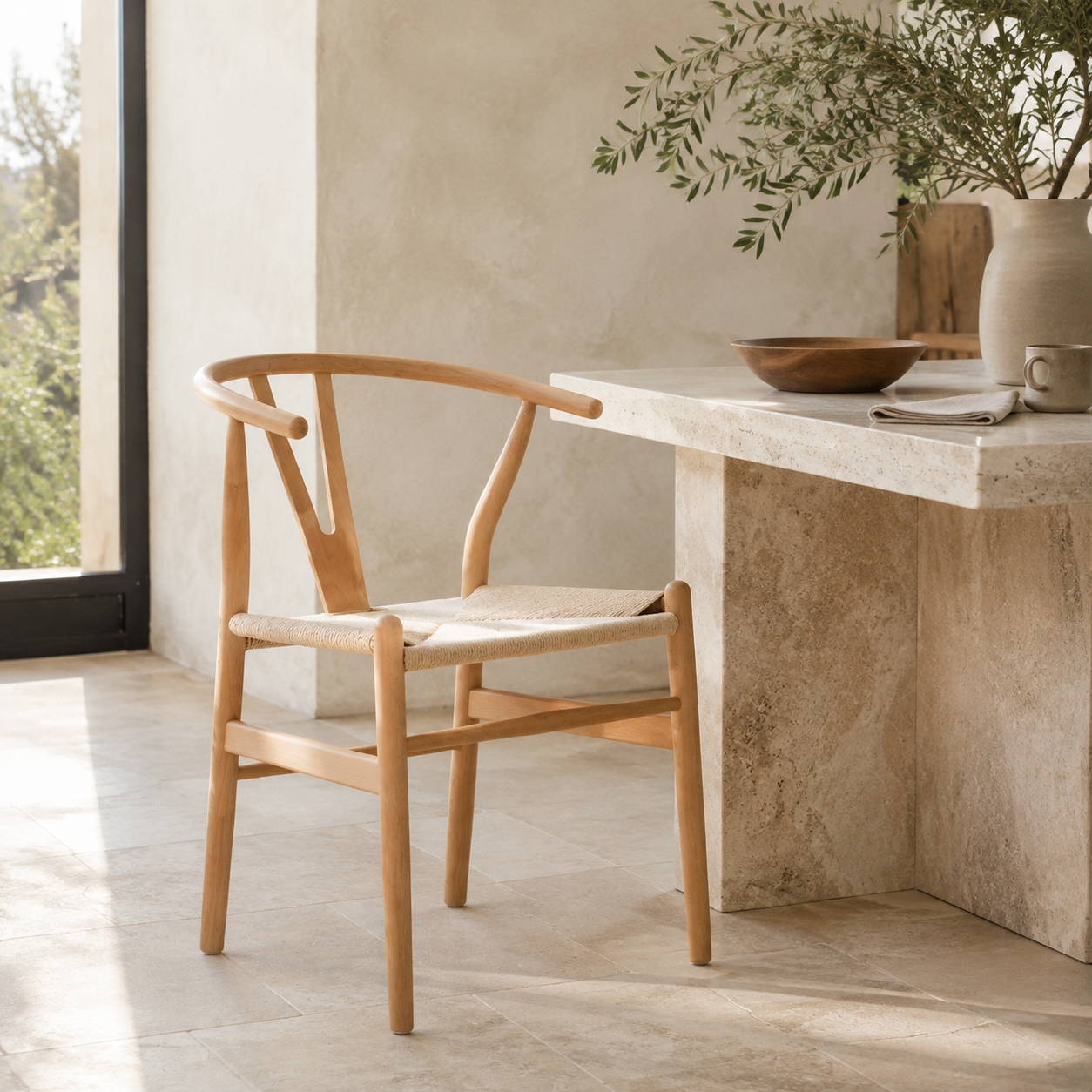 Chaise effet osier en bois massif, style nordique