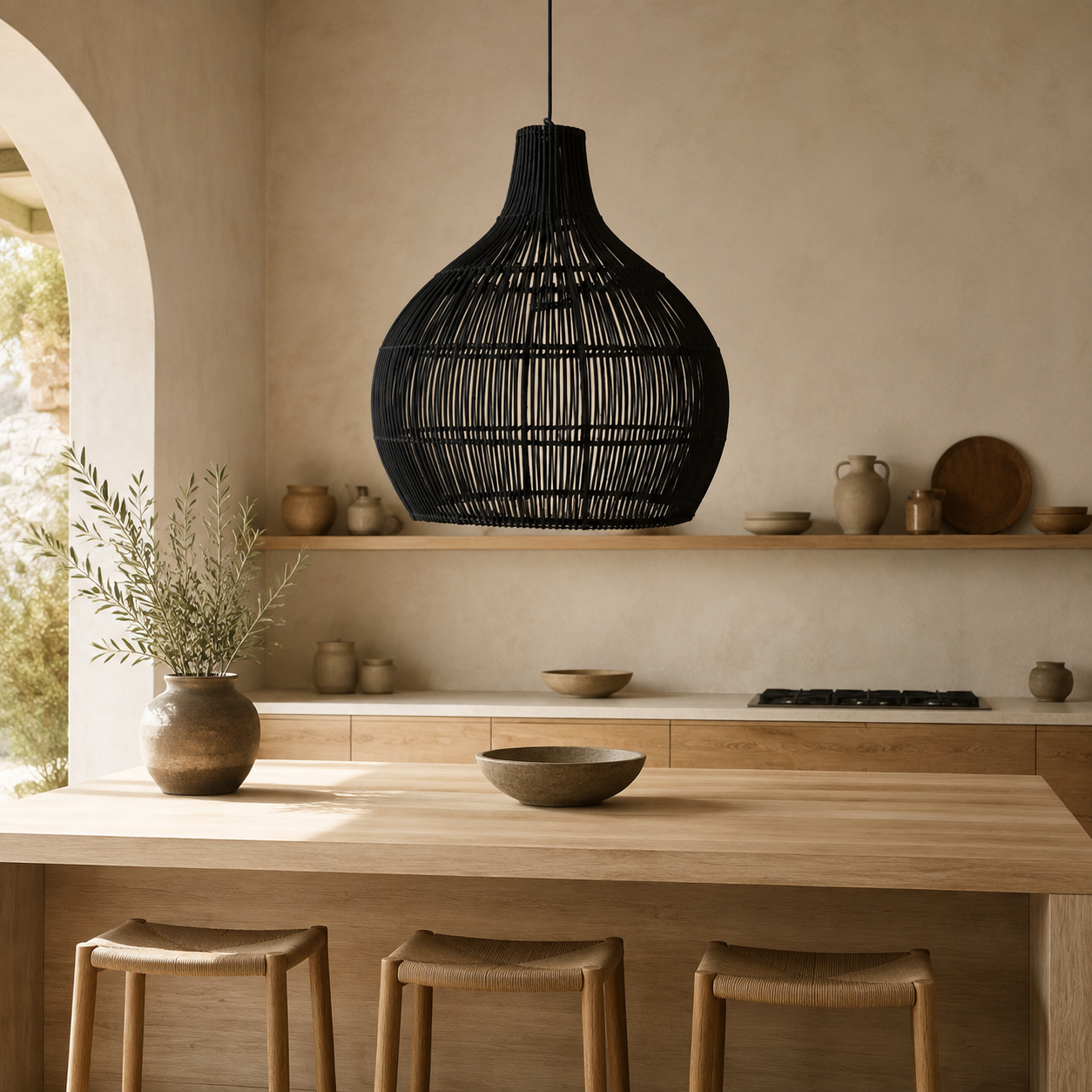 Lampe suspendue en rotin, style chinois vintage tissée main