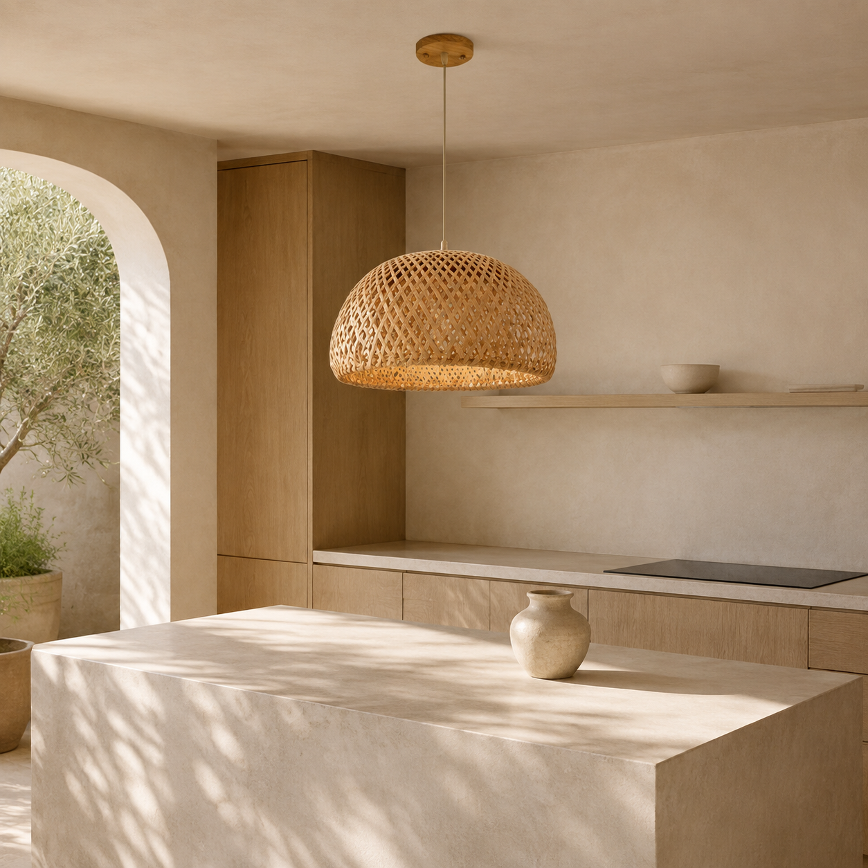 Lustre en rotin demi-globe
