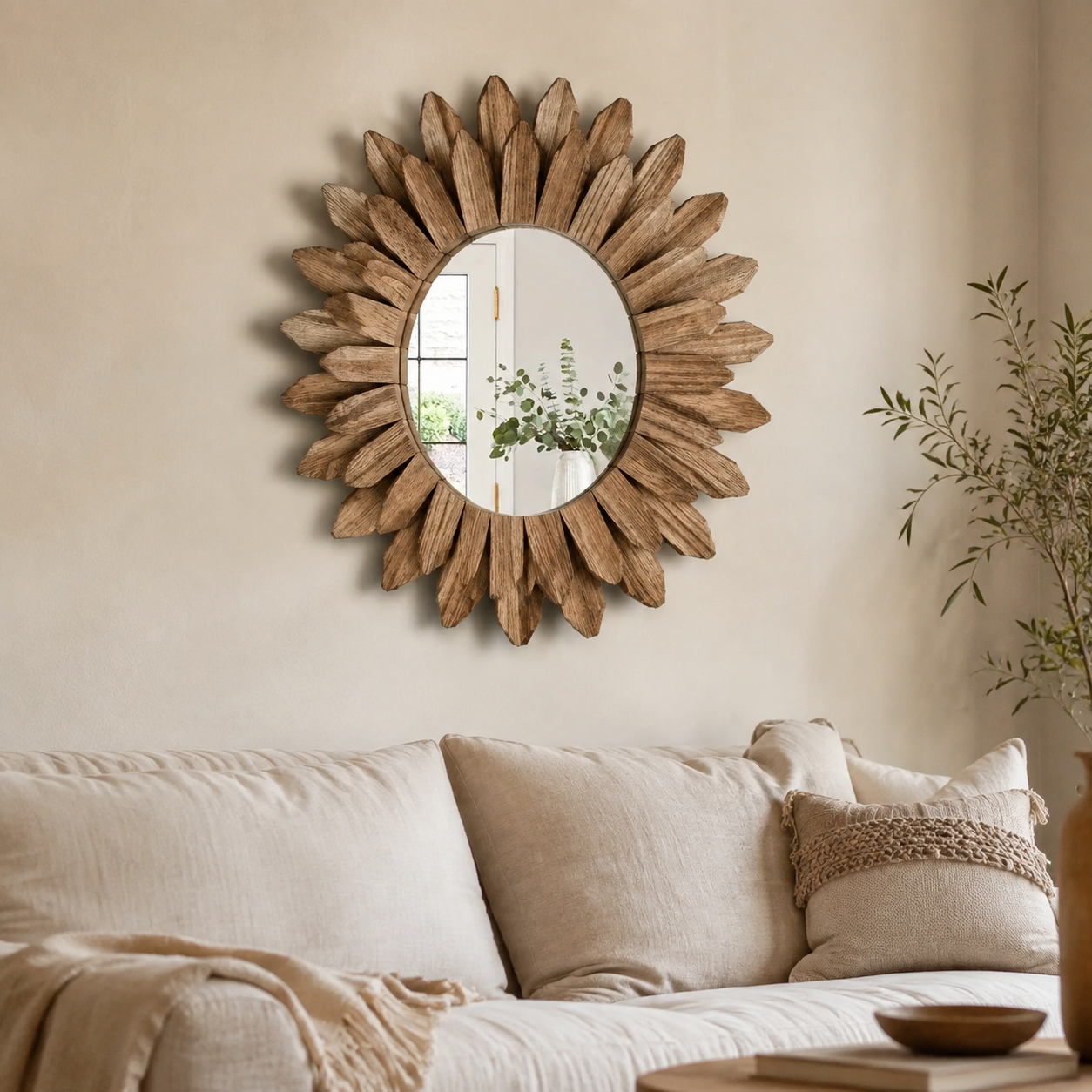 Miroir tournesol mural en bois