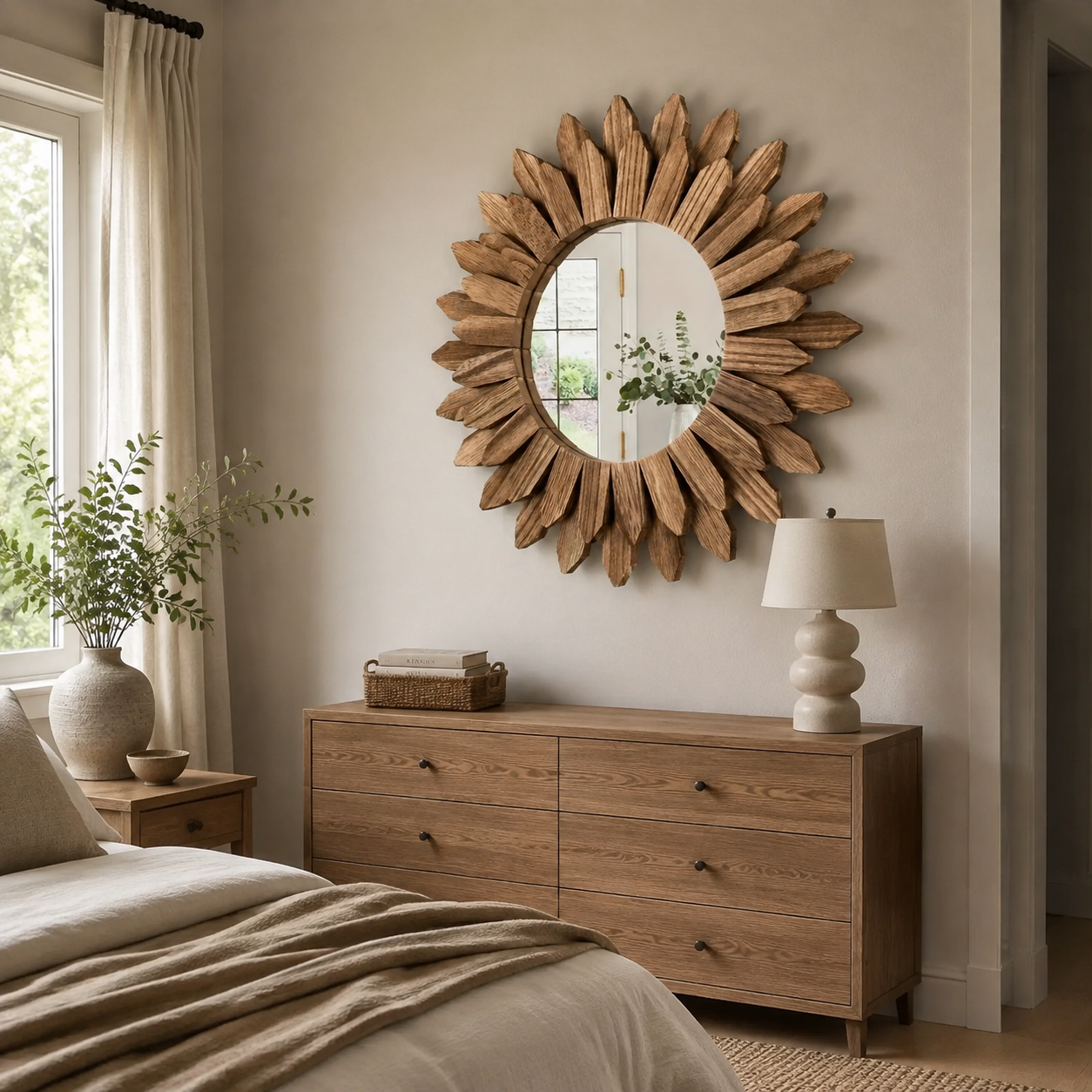 Miroir tournesol mural en bois