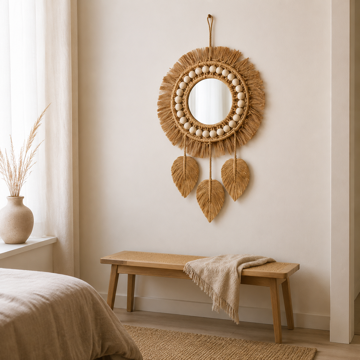 Miroir rural en macramé de coton