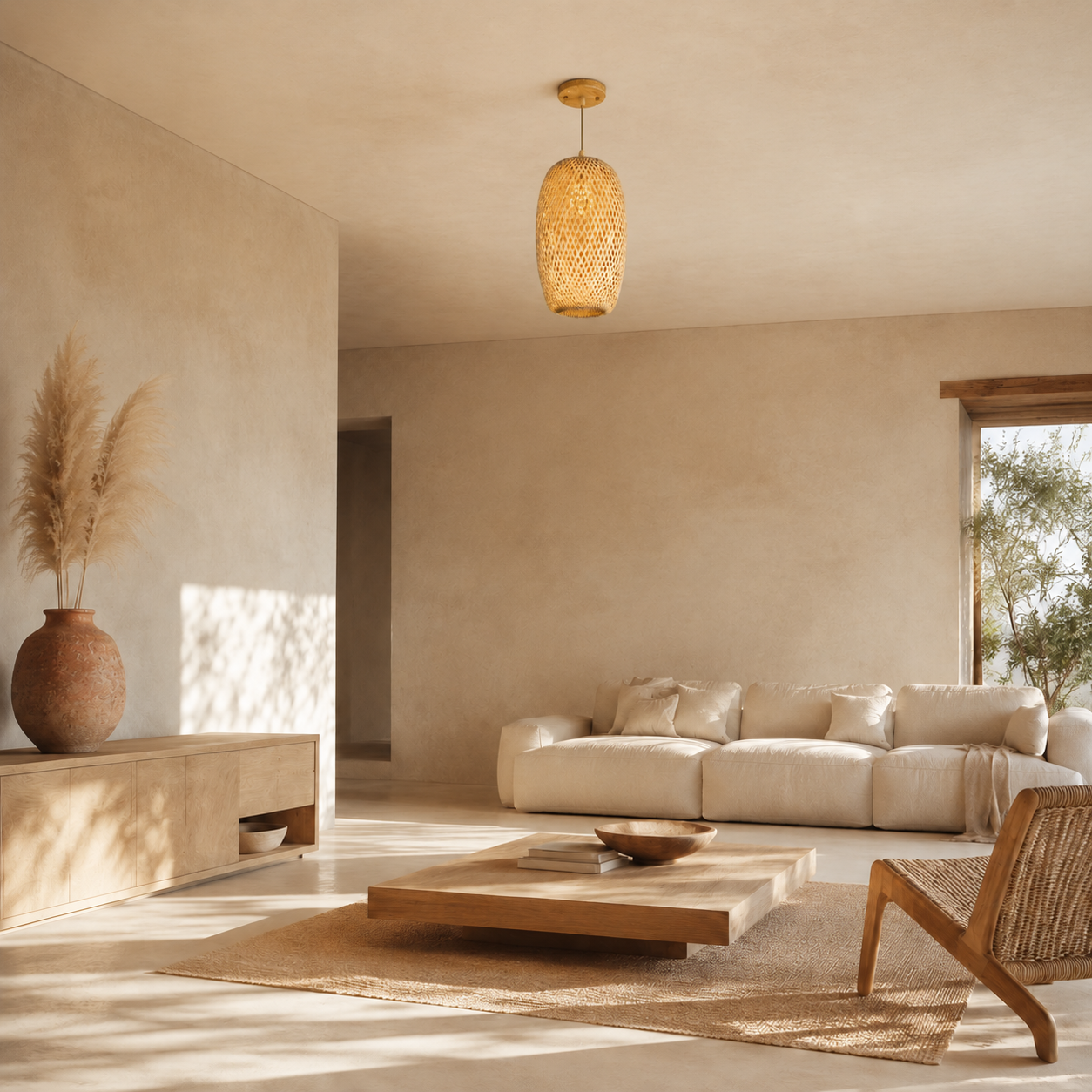 Lustre en rotin ovale