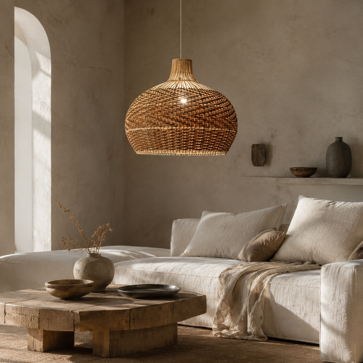 Lampe suspendue en rotin vintage, design rétro