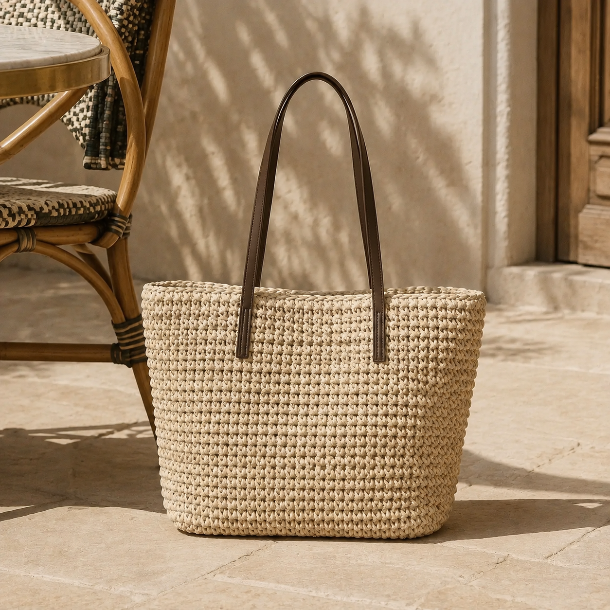 Sac cabas en rotin tressé, grande capacité