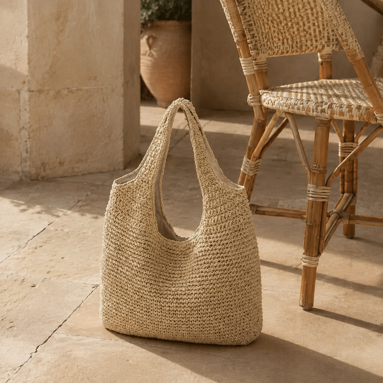 Sac cabas en rotin souple