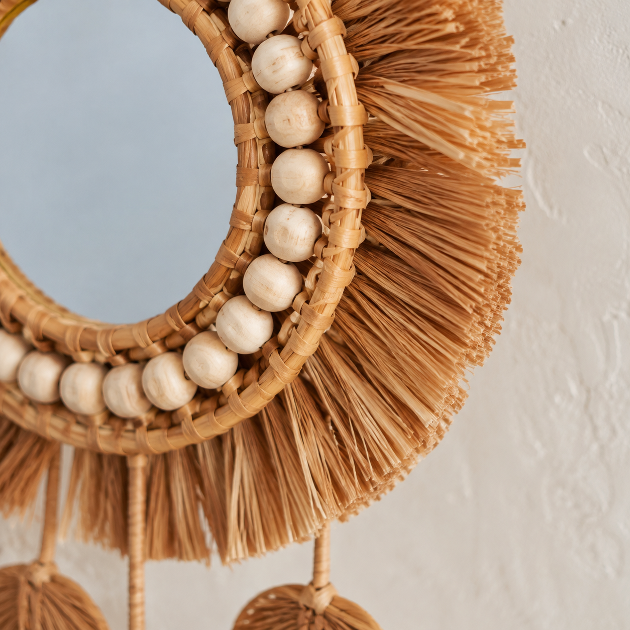 Miroir rural en macramé de coton
