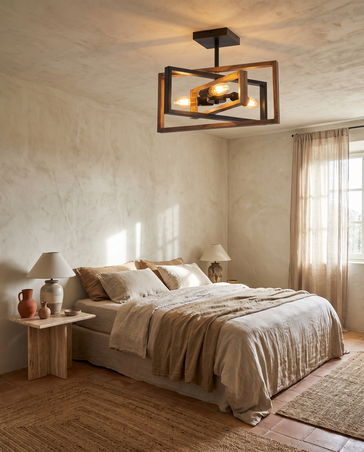 Suspension en bois en situation dans un intérieur