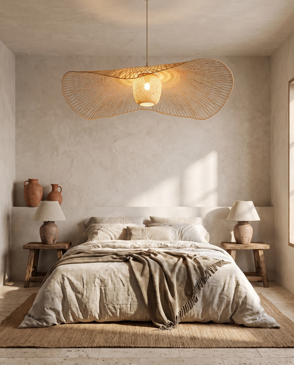 Lustre libellule en rotin en situation dans un intérieur
