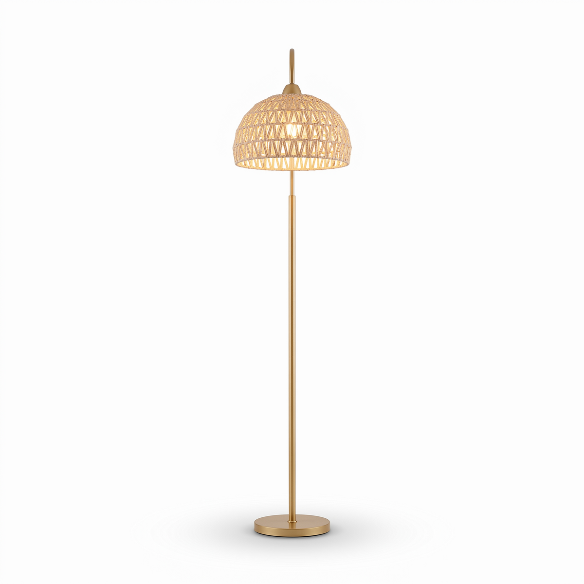 Lampadaire en rotin au design minimaliste sur fond blanc