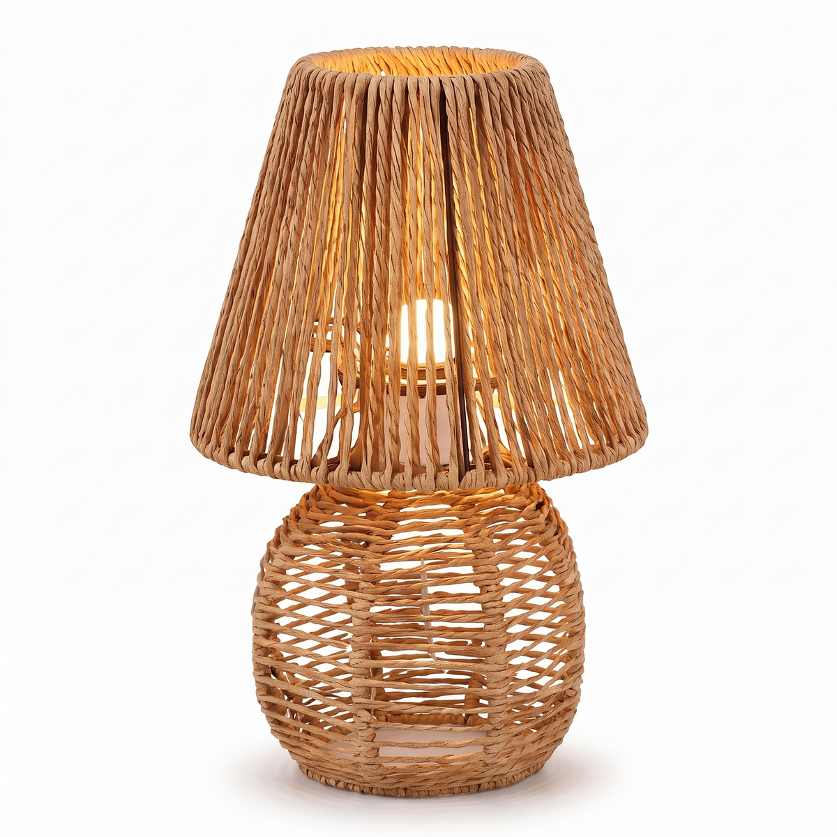 Lampe pagode en corde de papier tressée sur fond blanc