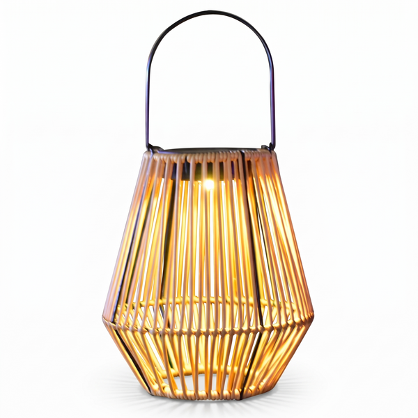 Lanterne solaire en rotin et bambou, 20 cm
