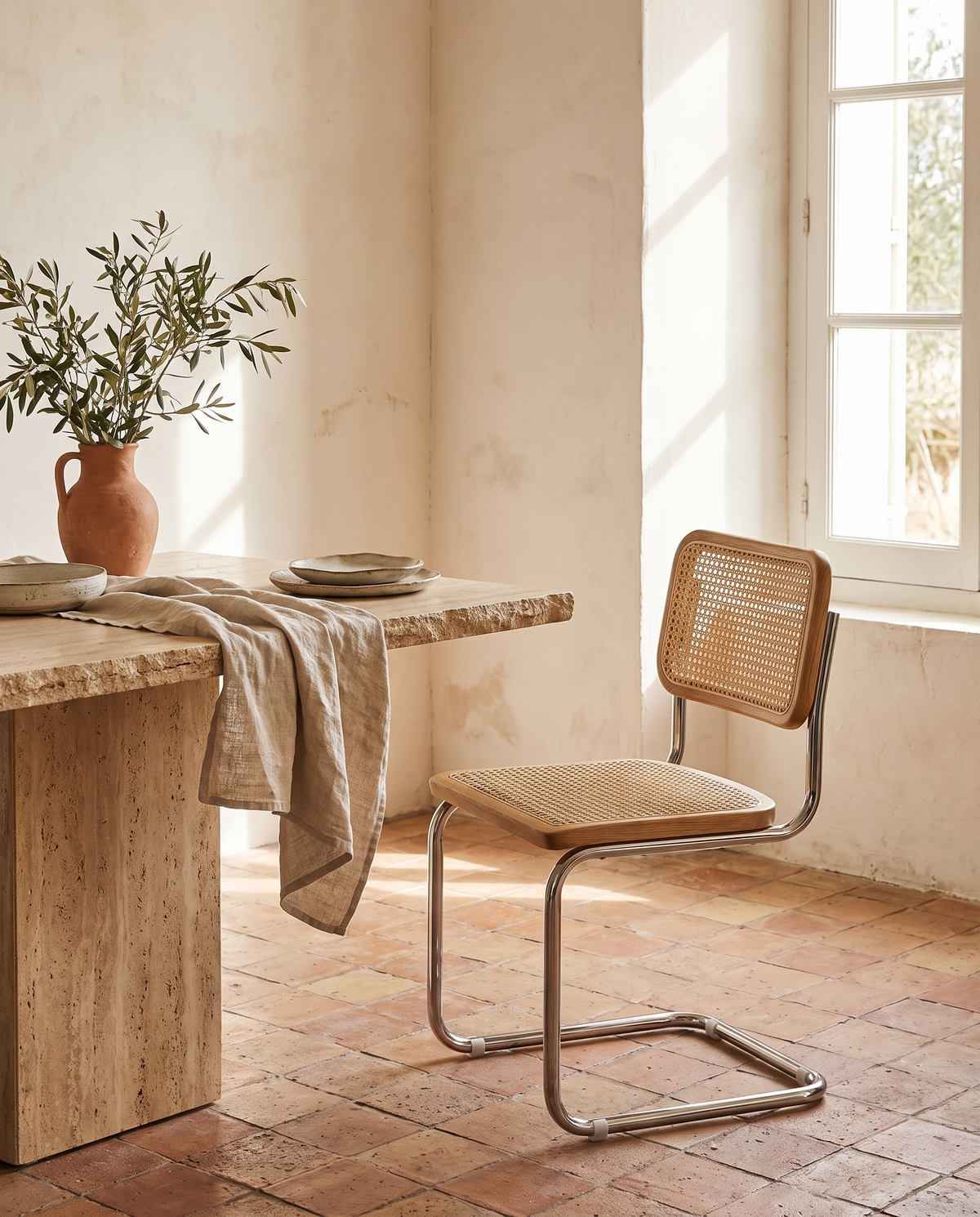 Chaise en rotin et acier en situation dans un intérieur