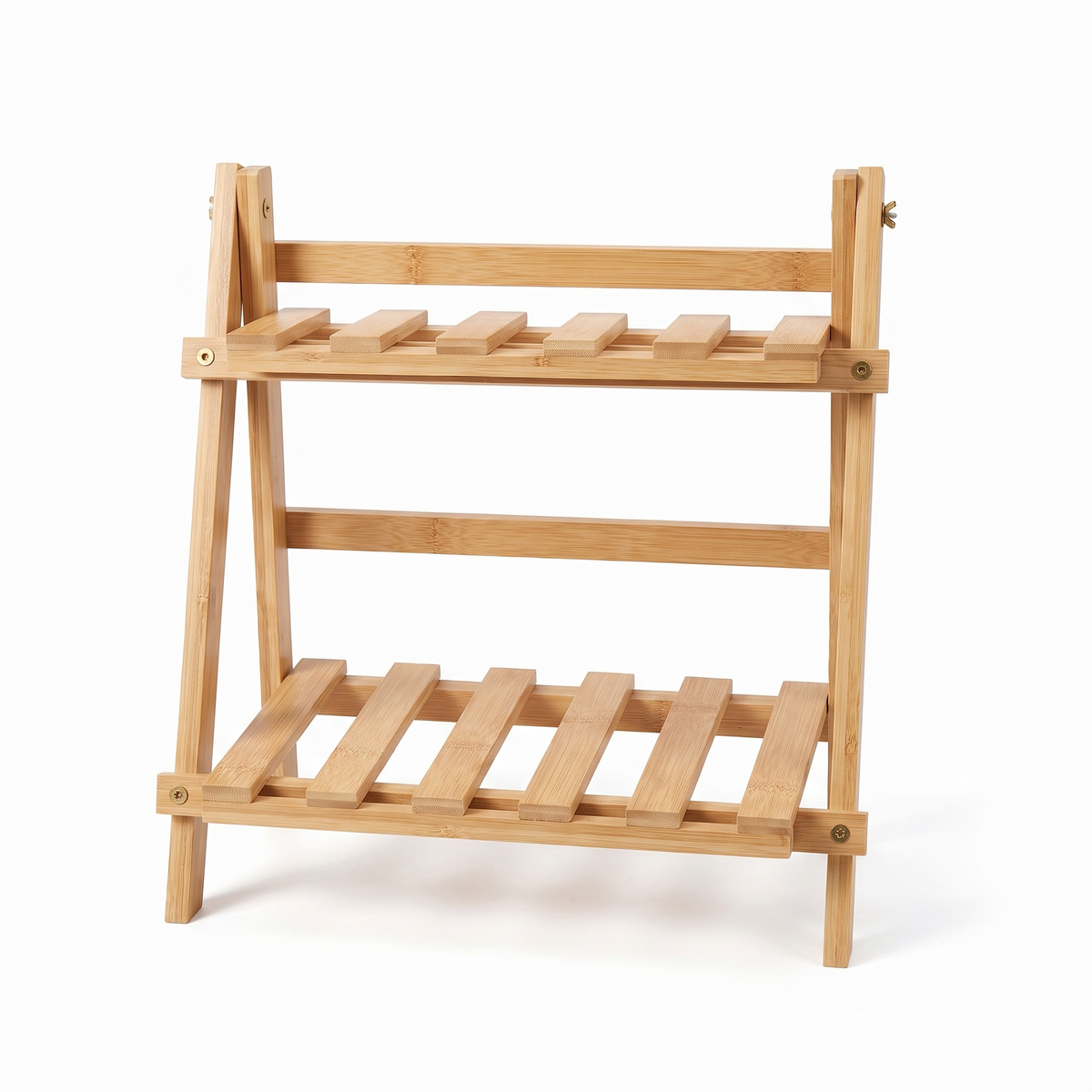 Étagère pliable en bambou et bois sur fond blanc