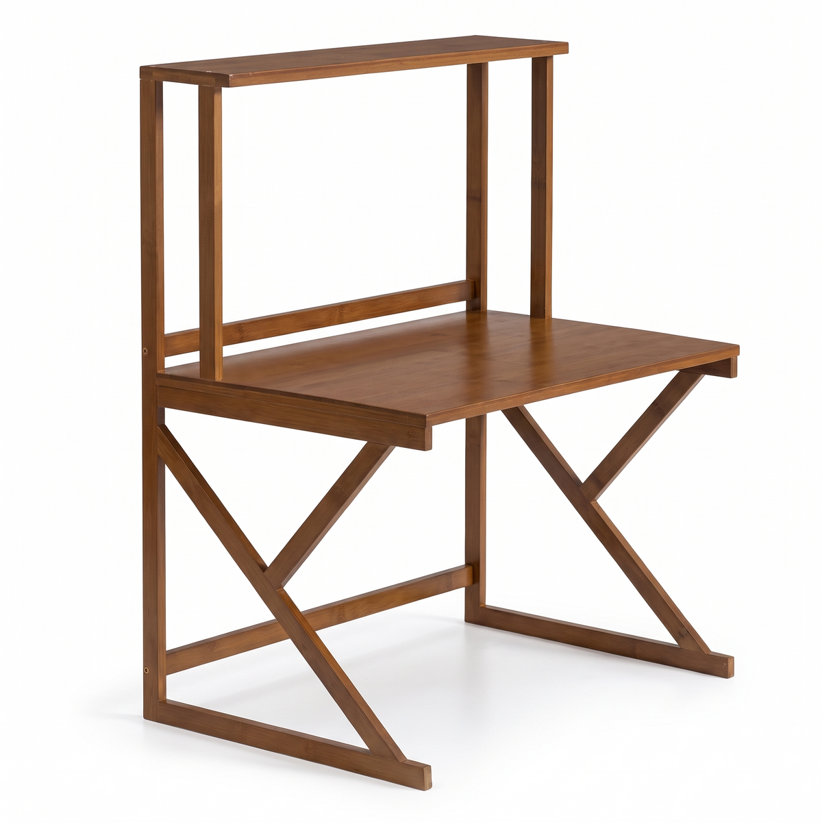 Étagère pour micro-ondes en bambou et bois sur fond blanc