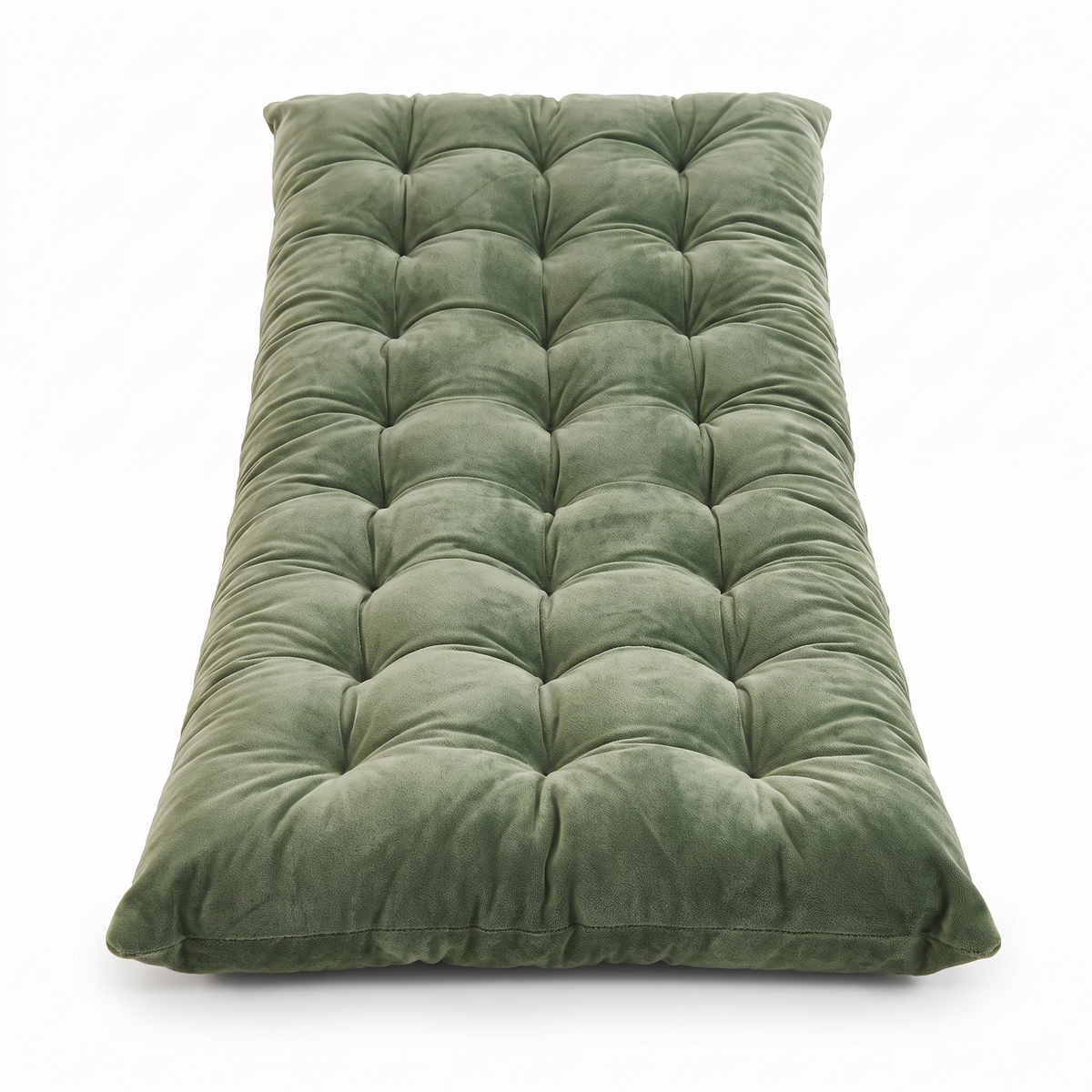 Coussin long vert pour banc ou banquette sur fond blanc