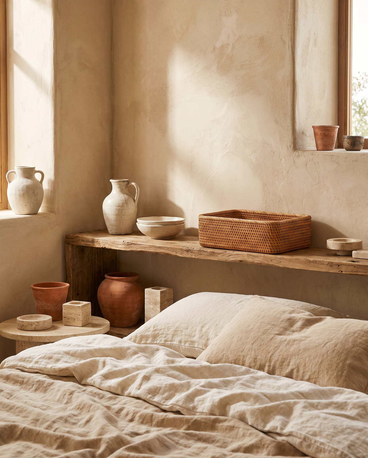 Boîte de rangement en rotin en situation dans un intérieur