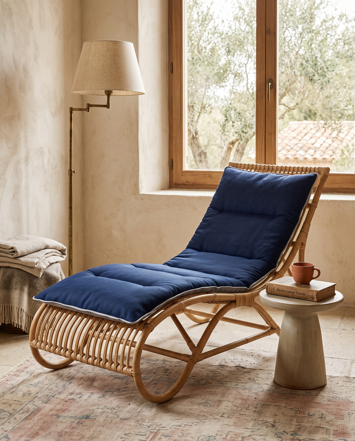 Coussin de transat rayé en situation dans un intérieur