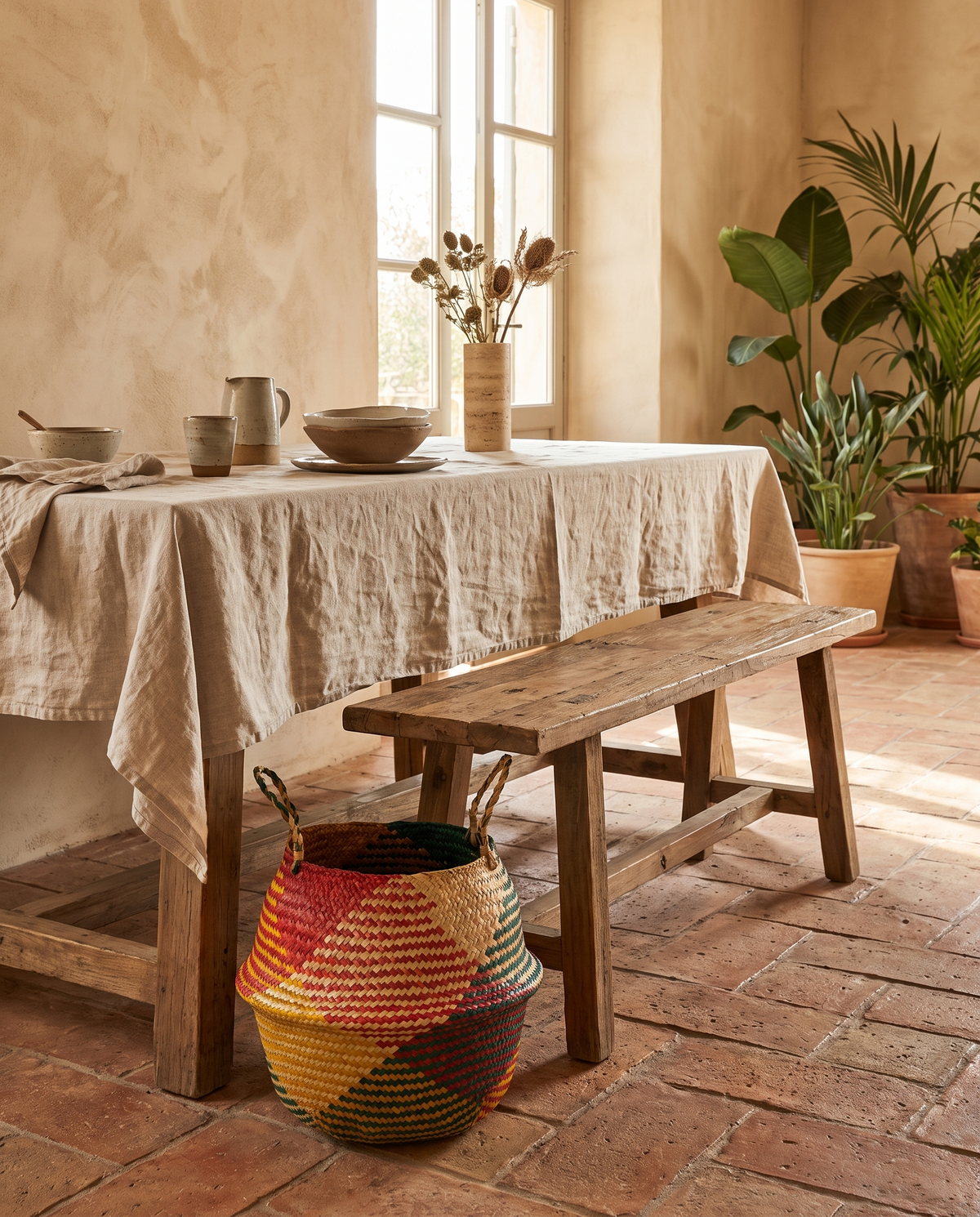 Panier de rangement pliable coloré en situation dans un intérieur