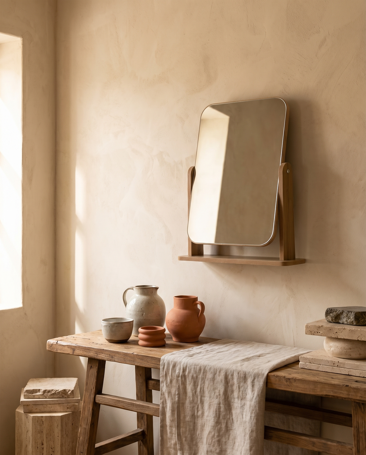 Miroir à poser en bambou en situation dans un intérieur