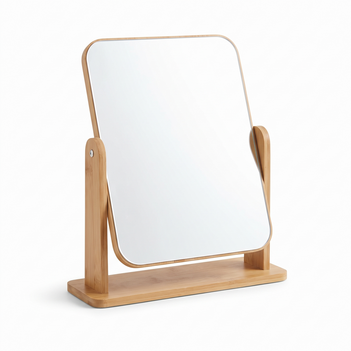 Miroir à poser en bambou sur fond blanc