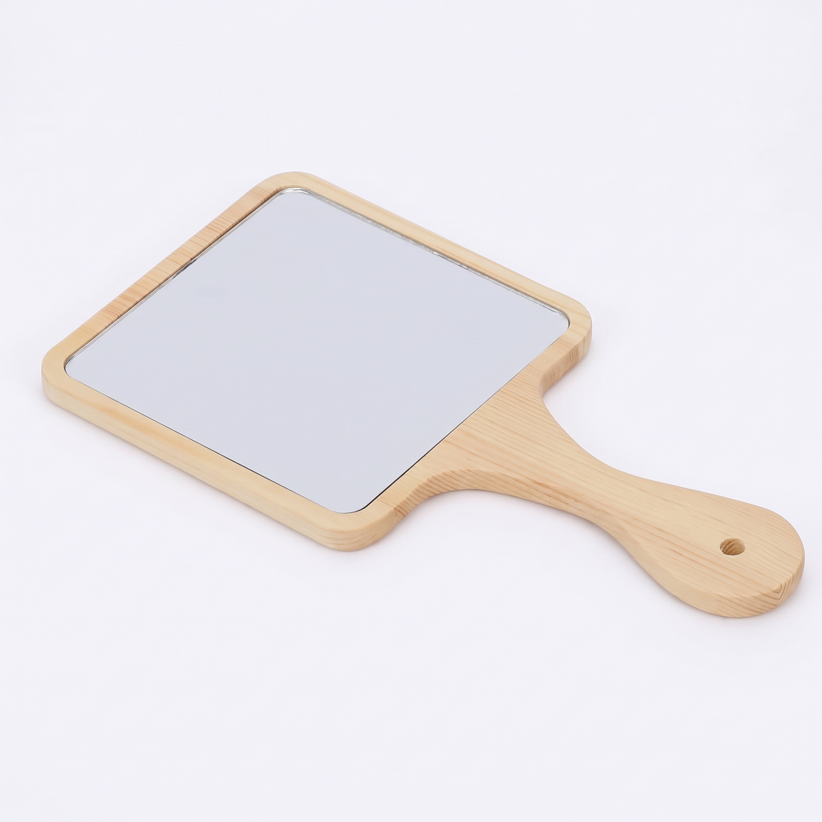 Miroir à main carré en bois et bambou sur fond blanc