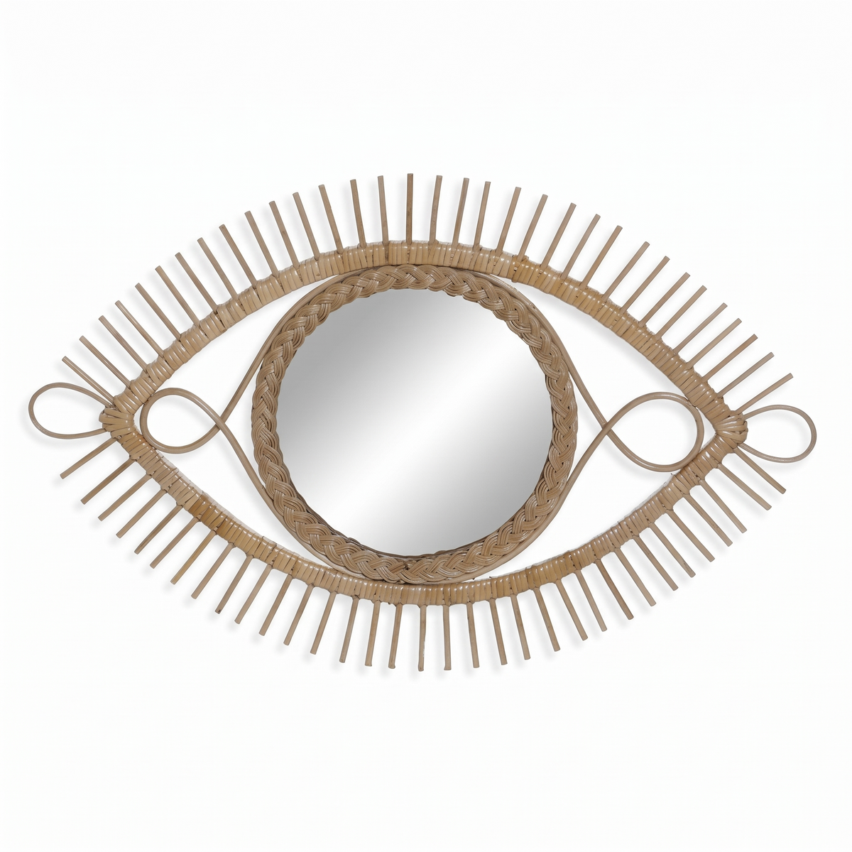 Miroir œil en rotin sur fond blanc