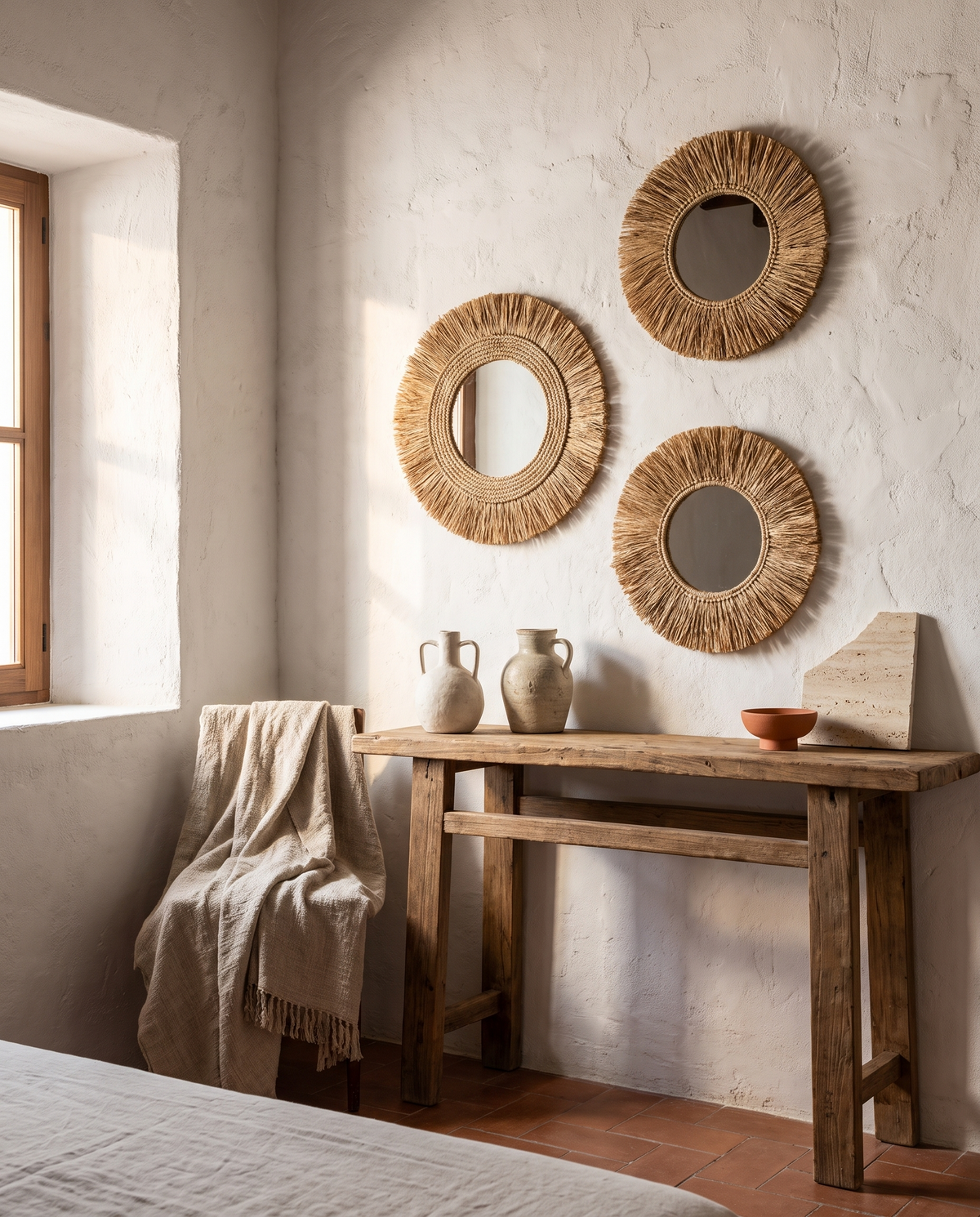Lot de 3 miroirs ronds en situation dans un intérieur
