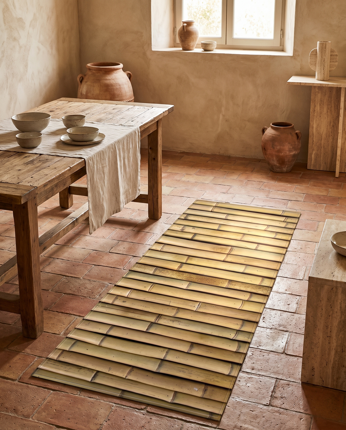Tapis imprimé effet bambou en situation dans un intérieur