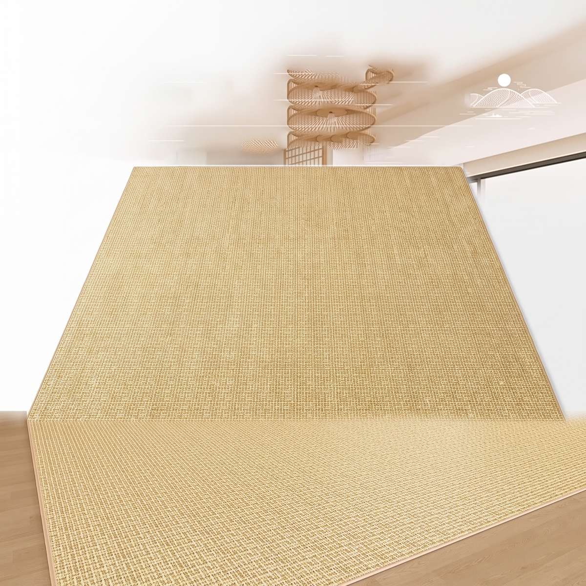 Tapis carré en fibre tressée à motifs sur fond blanc