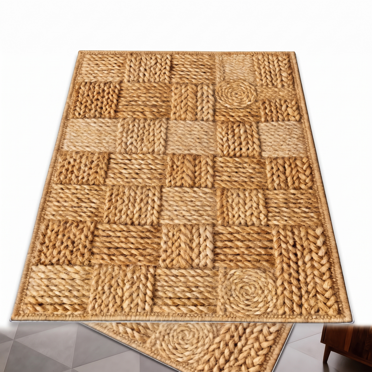 Tapis imprimé motif cannage sur fond blanc