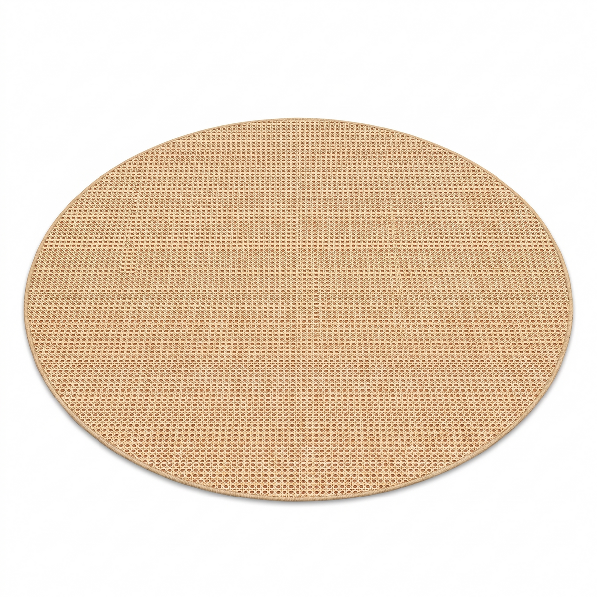 Tapis rond lavable motif cannage sur fond blanc