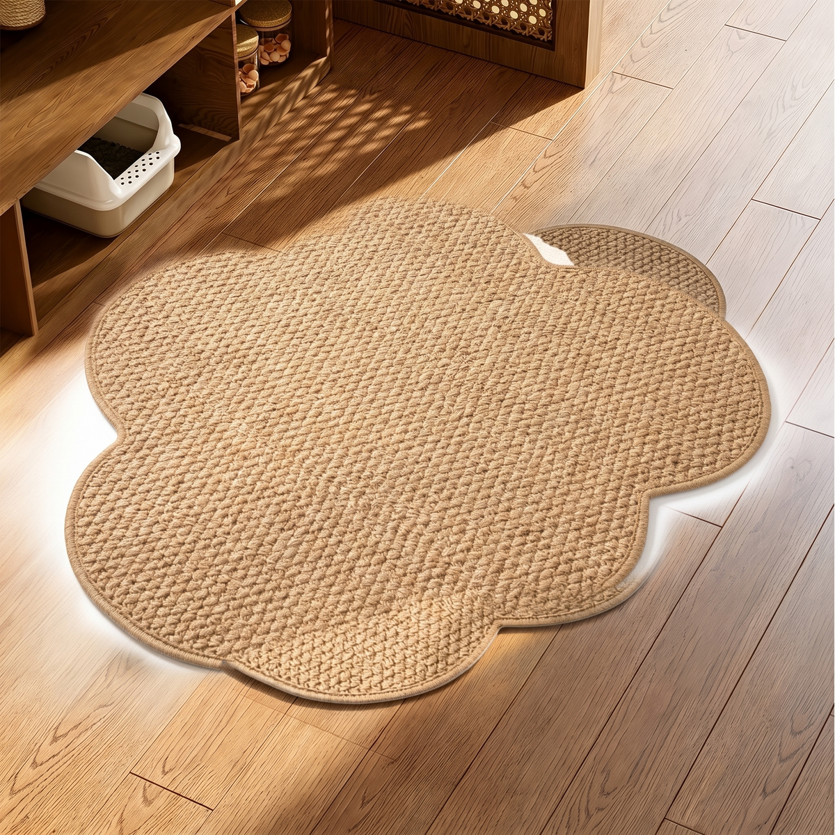 Petit tapis imitation jute sur fond blanc