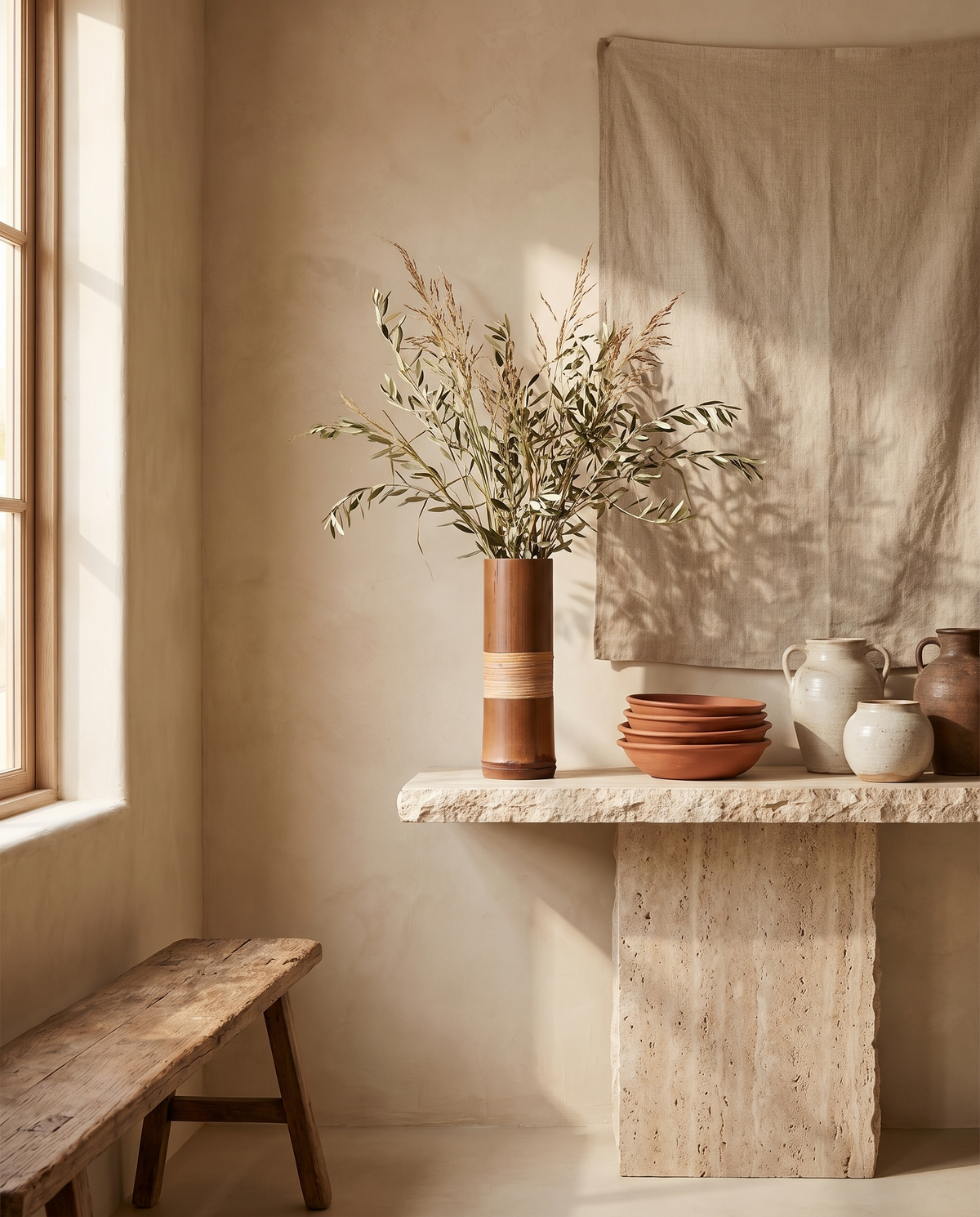 Petit vase en bambou en situation dans un intérieur