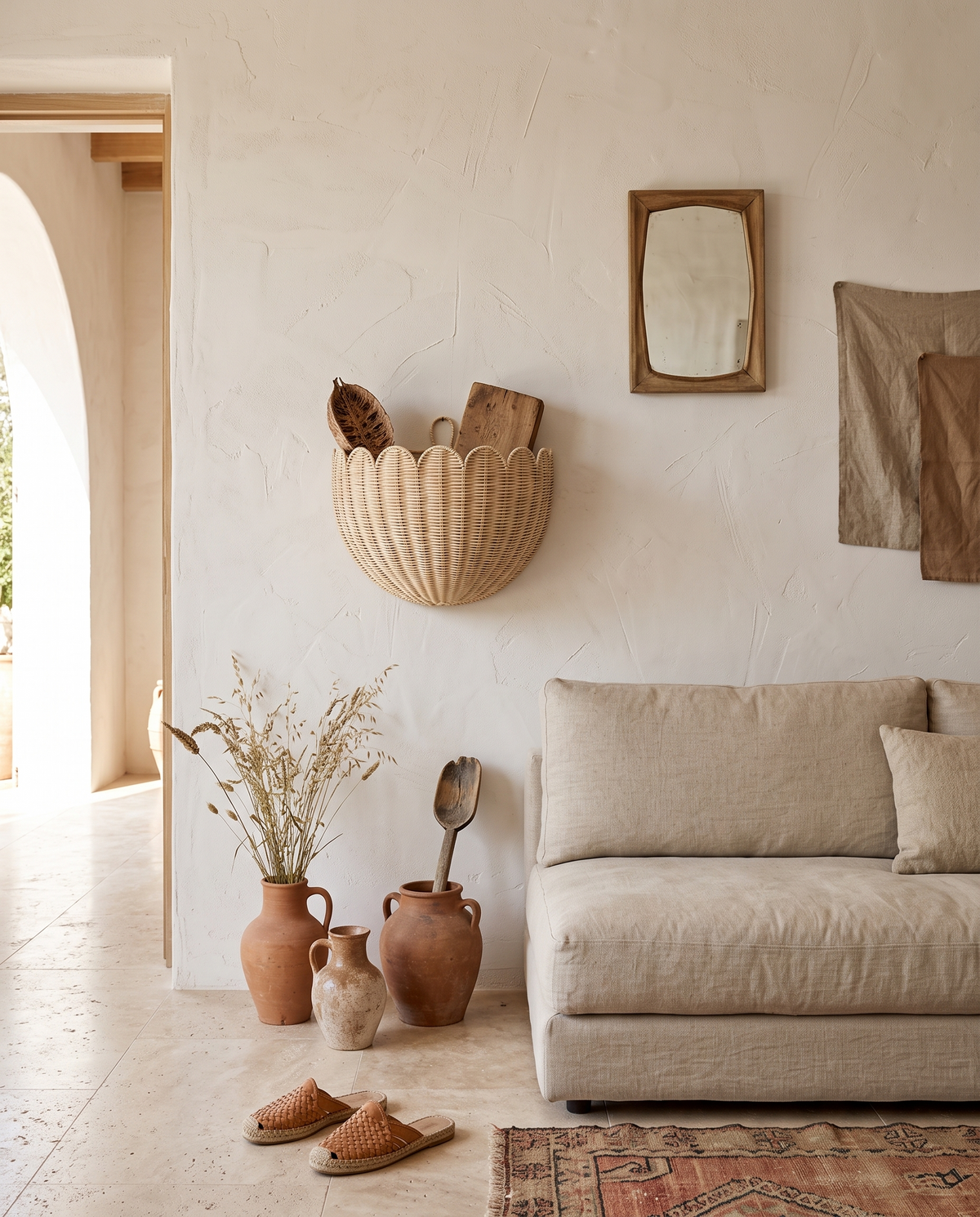 Décoration murale panier en rotin en situation dans un intérieur