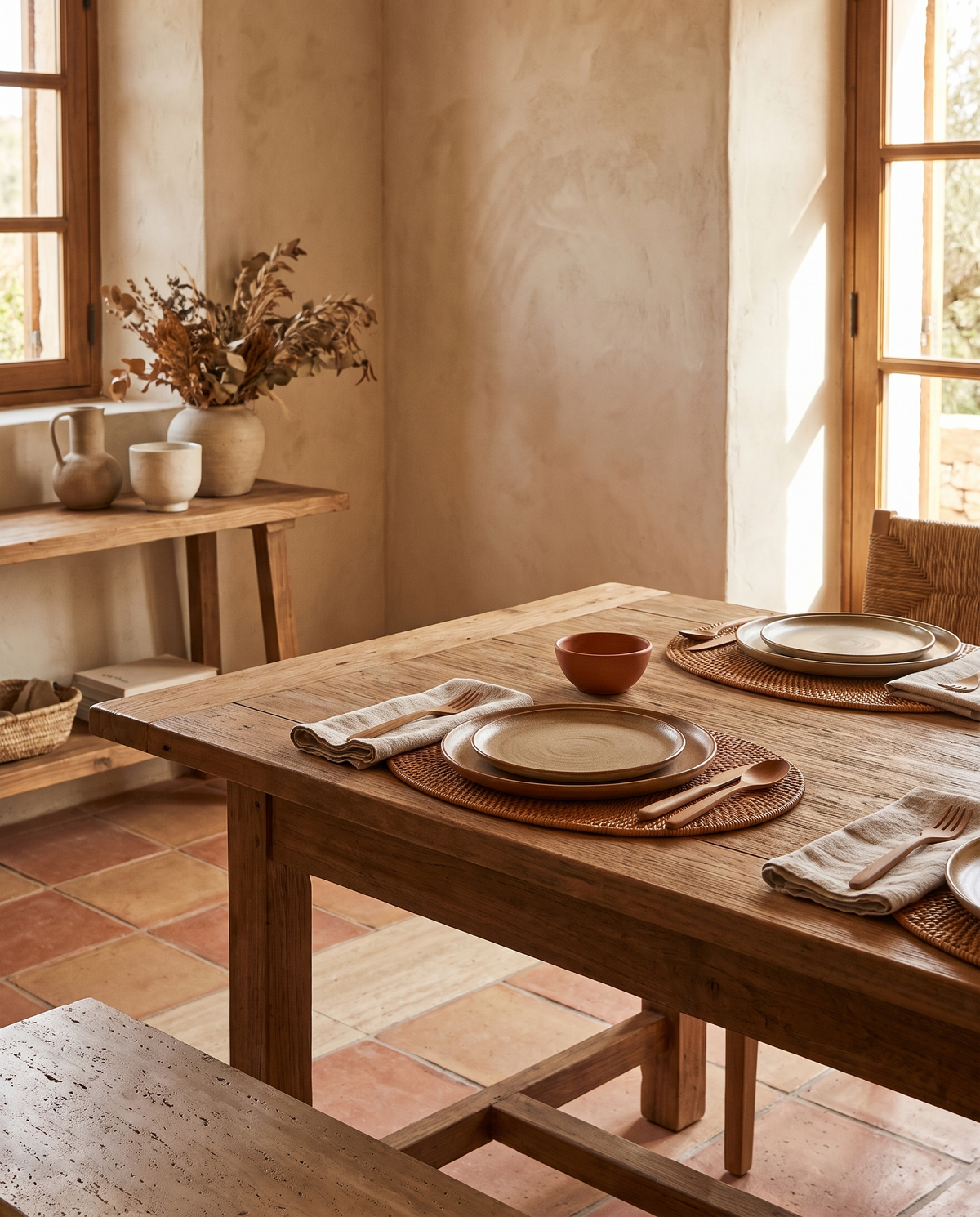 Set de table ovale en rotin naturel en situation dans un intérieur