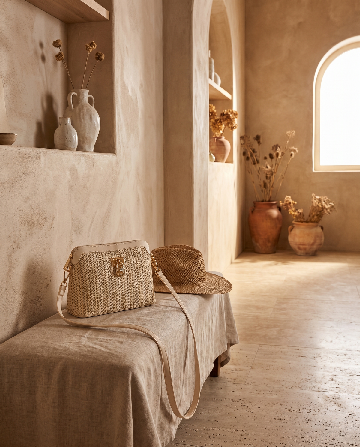 Sac en paille à chaîne en situation dans un intérieur