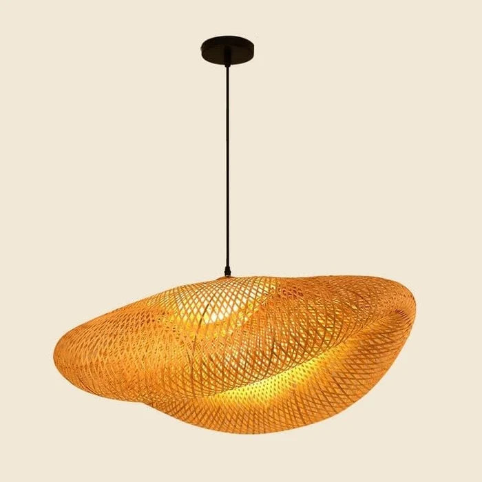 Lampe suspendue rustique en rotin, forme ovale pliée